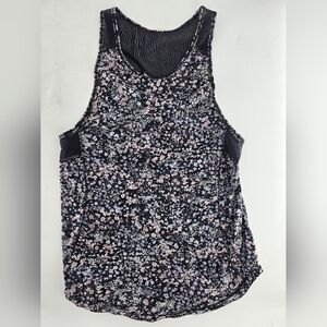 Floral Black Purple tank top - very light‎ mesh sides and back - Sz Small